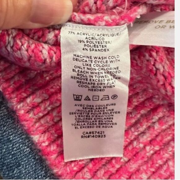 Lou & Grey LOFT Colorblock Soft Cozy Knit Bright Pink Gold Stripe Sweater L - Picture 5 of 12